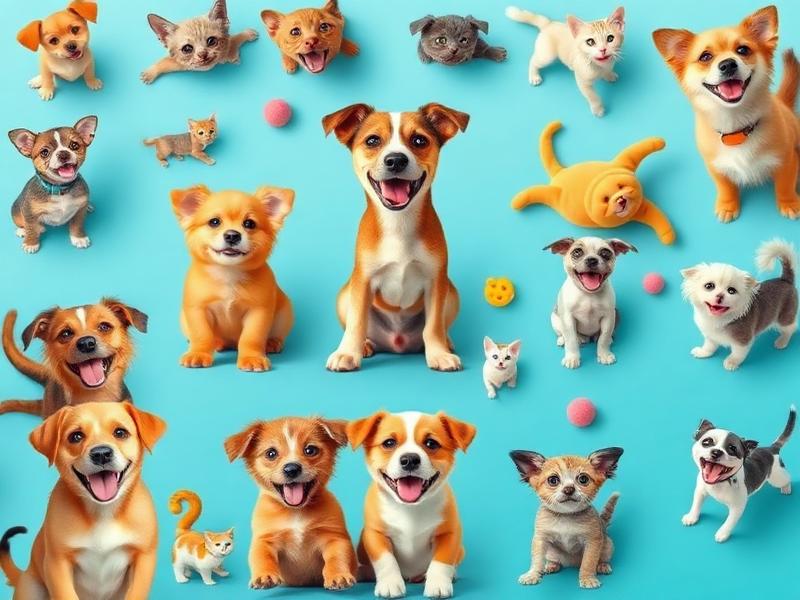 Happy pets playing and having fun