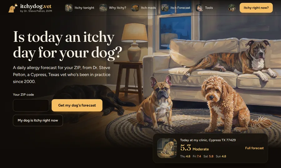 The itchydog.vet dog allergy forecast