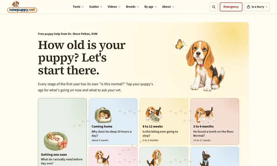 The newpuppy.vet home page